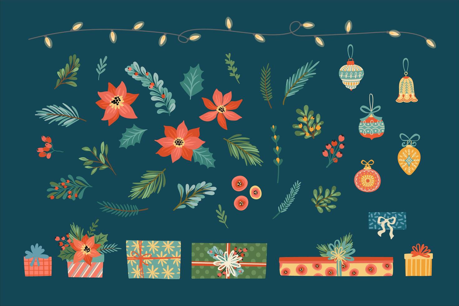 elementos florales navideños. vector