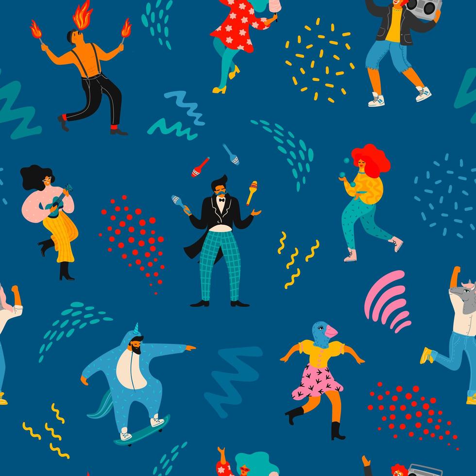 Pattern with funny dancing men and women vector