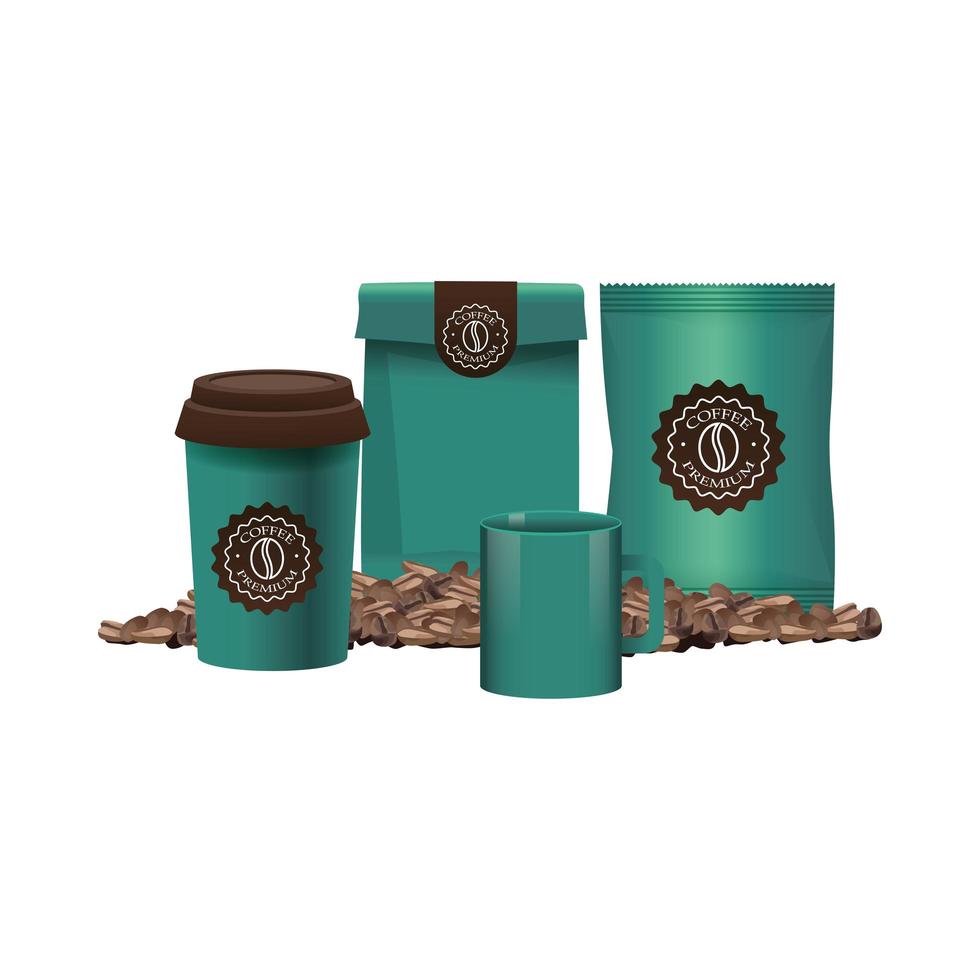 Elegant green coffee packings products vector