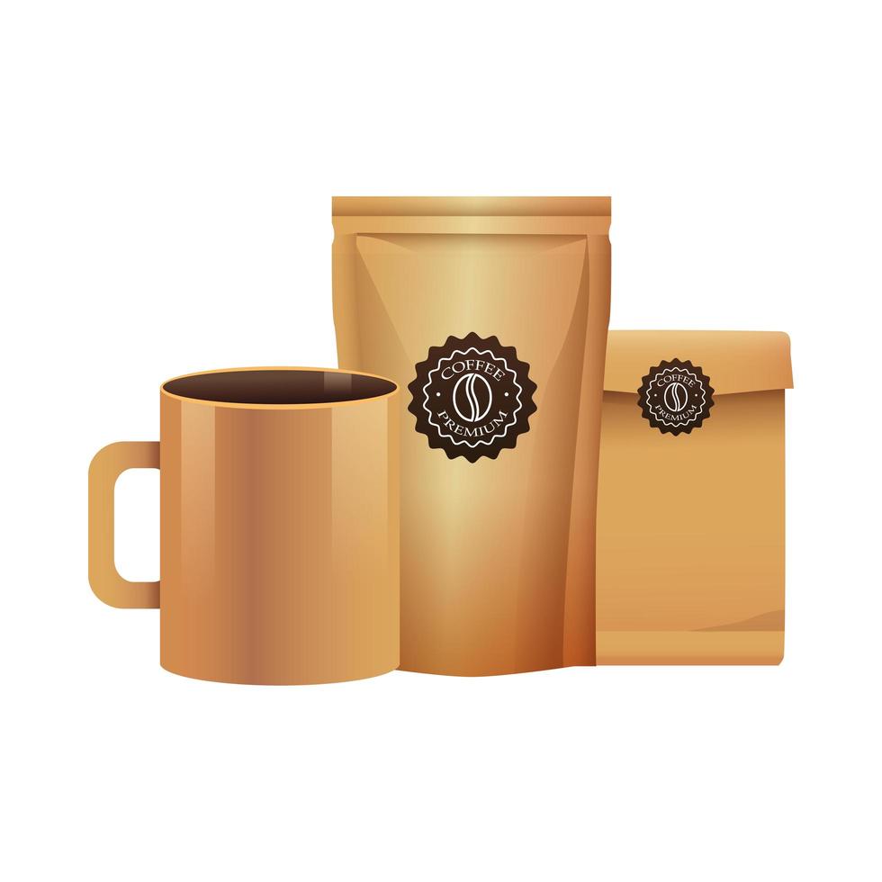 elegantes productos de envasado de café amarillo vector