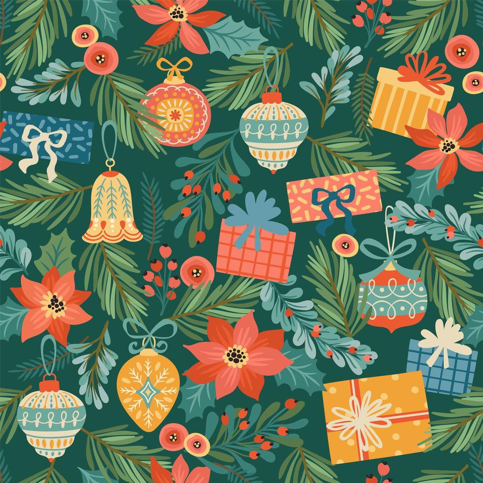 Christmas and Happy New Year pattern vector