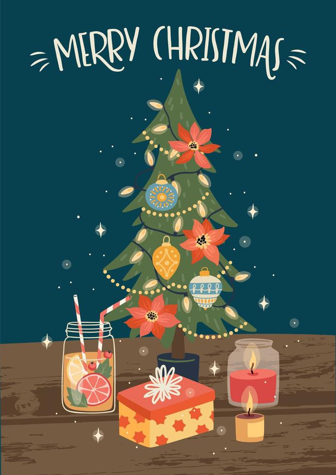 Christmas and Happy New Year greeting card vector