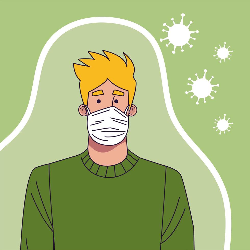 Young man wearing medical mask character vector