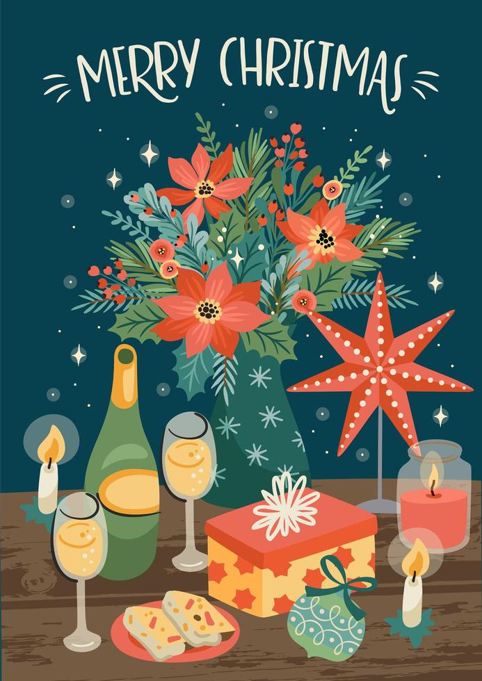 Christmas and Happy New Year scene vector