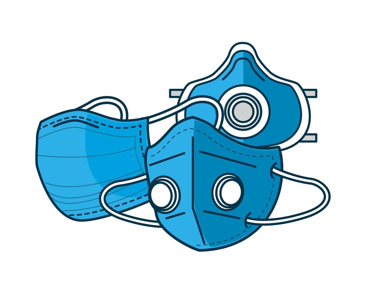 icono de estilo de línea de accesorios de protección de máscaras médicas azules vector