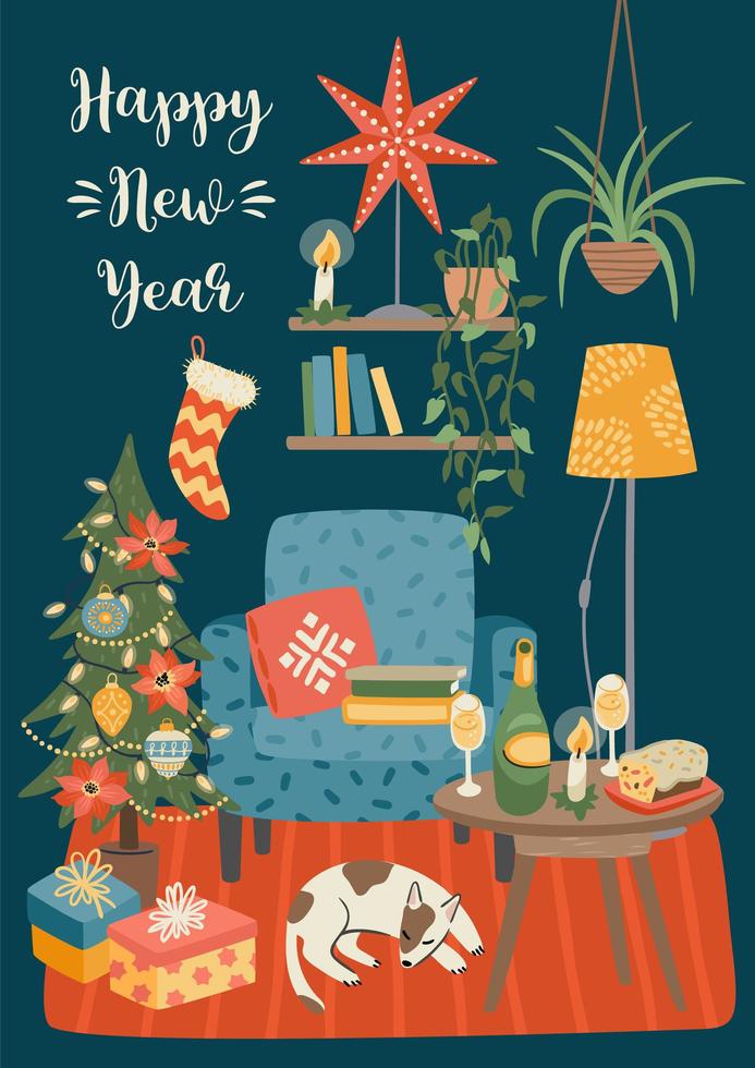 Christmas and Happy New Year scene vector