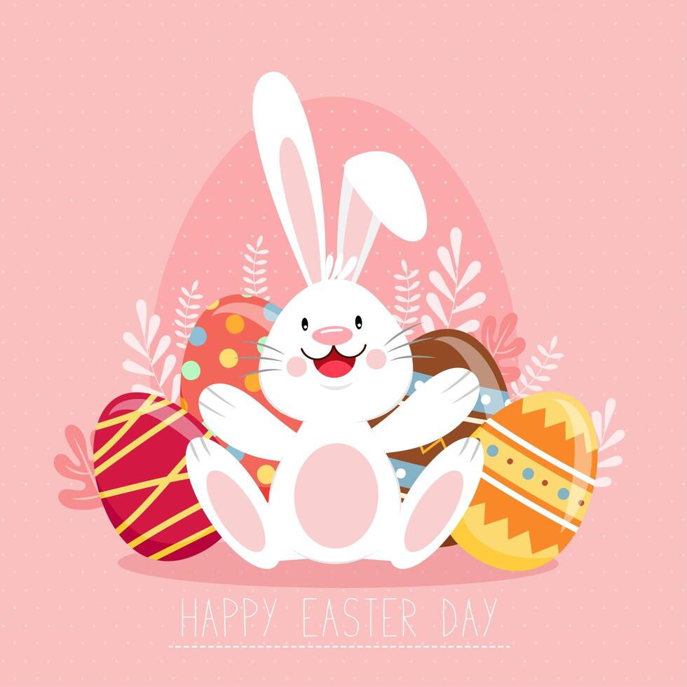 Happy Easter poster with decorated eggs and bunny vector