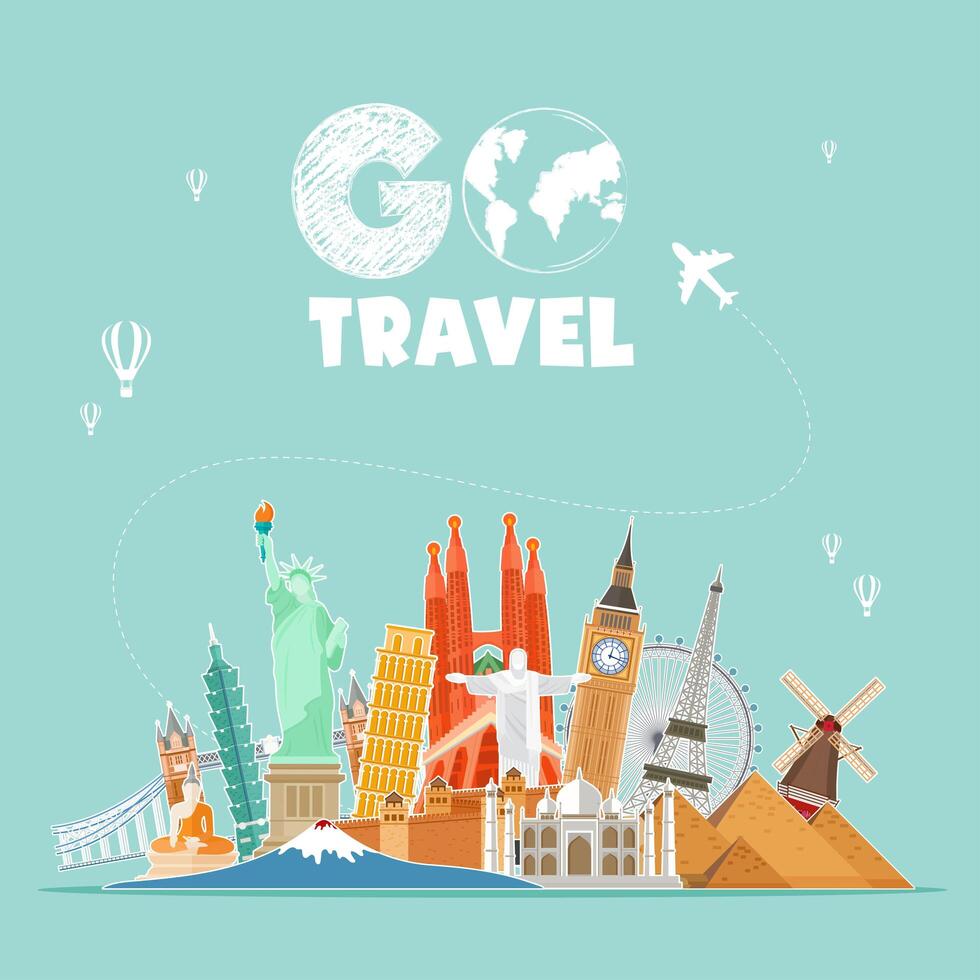 diseño emblemático de viajes mundiales vector