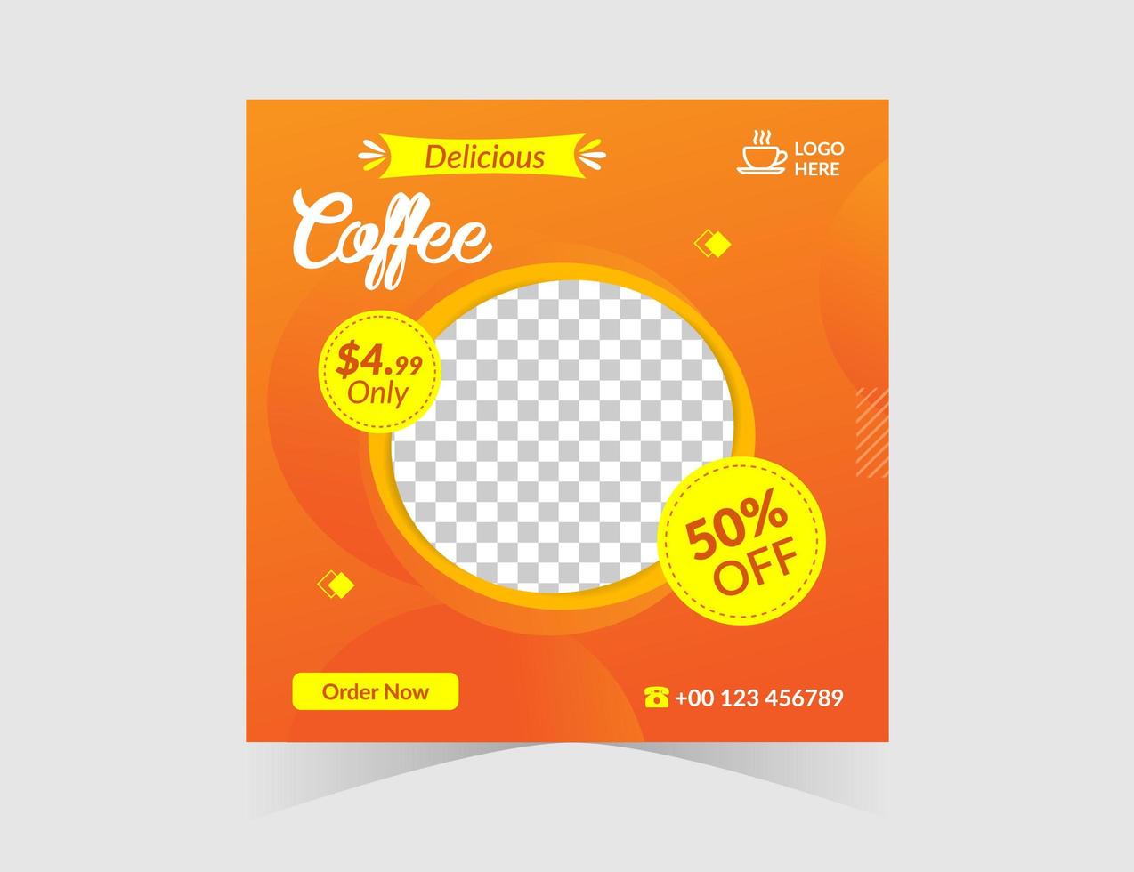 Orange coffee restaurant social media post template vector