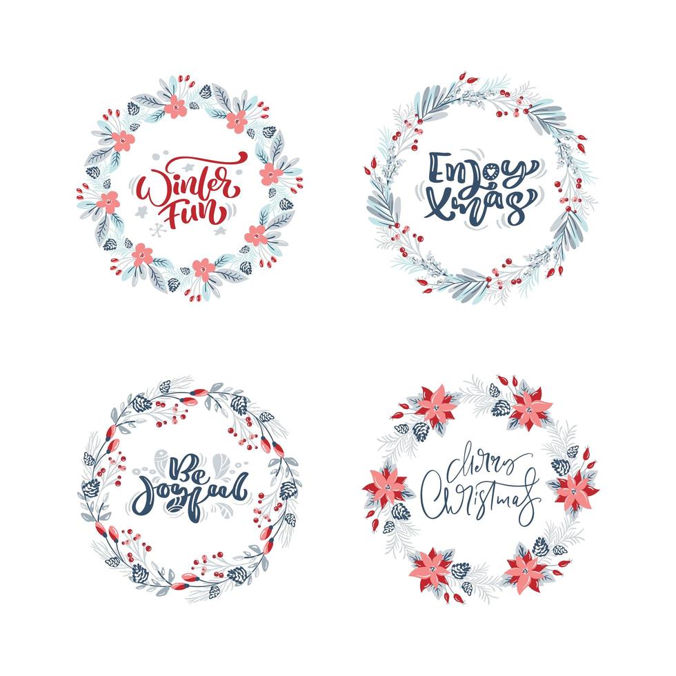 Collection of hand drawn Christmas wreaths with text vector