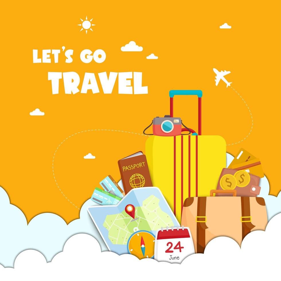 Let's go travel graphic with travel elements vector