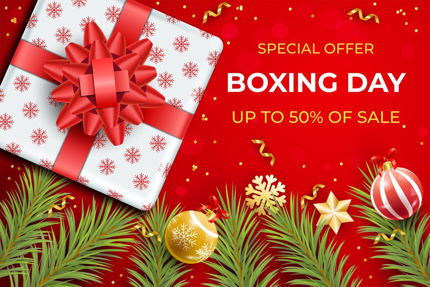 Realistic Boxing Day Sale Design with Gift vector