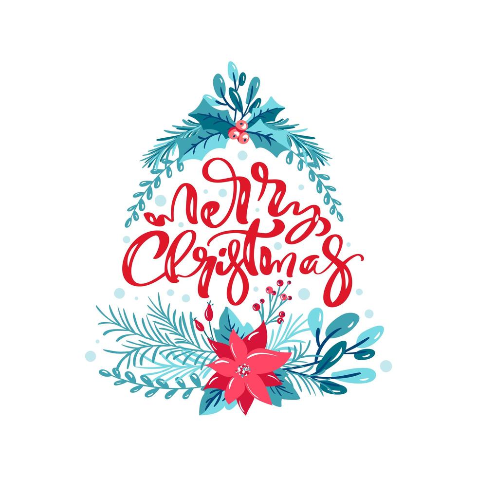 Merry Christmas with floral elements in tree form vector