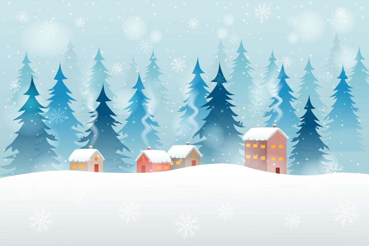 Winter Christmas Landscape with Houses vector