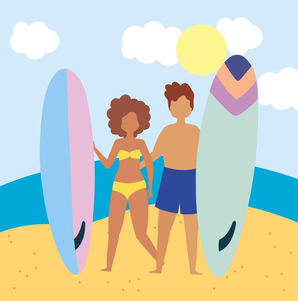 Couple doing beach activities vector