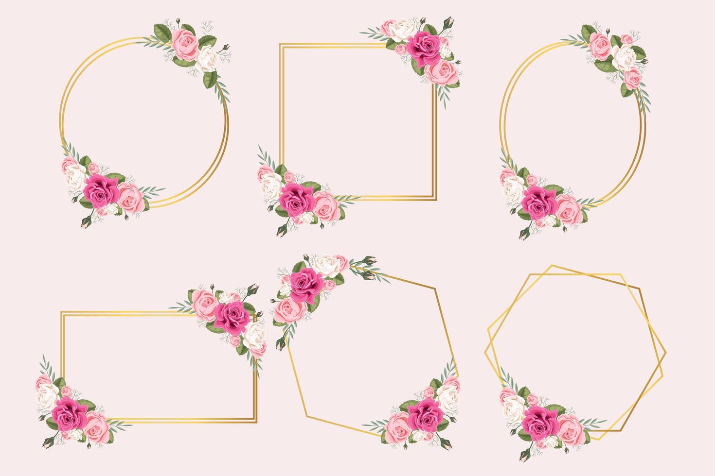 Collection of GOld Geometric Floral Frames vector