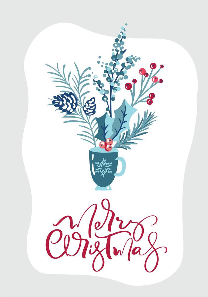 Merry Christmas greeting card design with floral decoration vector