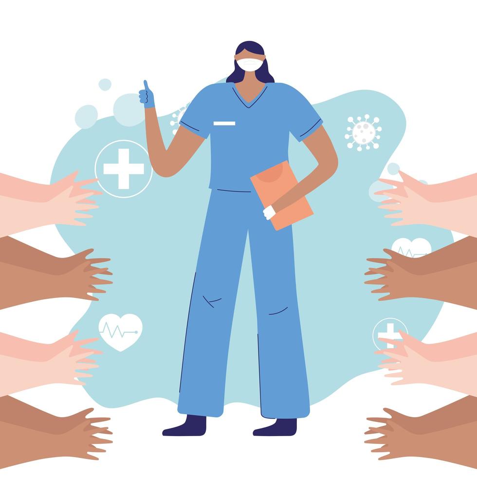 People clapping for nurse during coronavirus outbreak vector