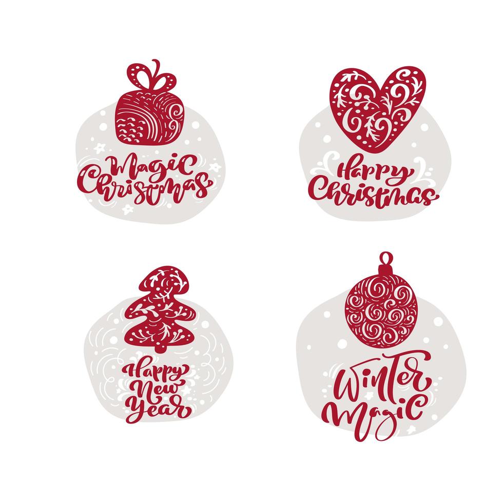 Christmas doodles with calligraphic text vector