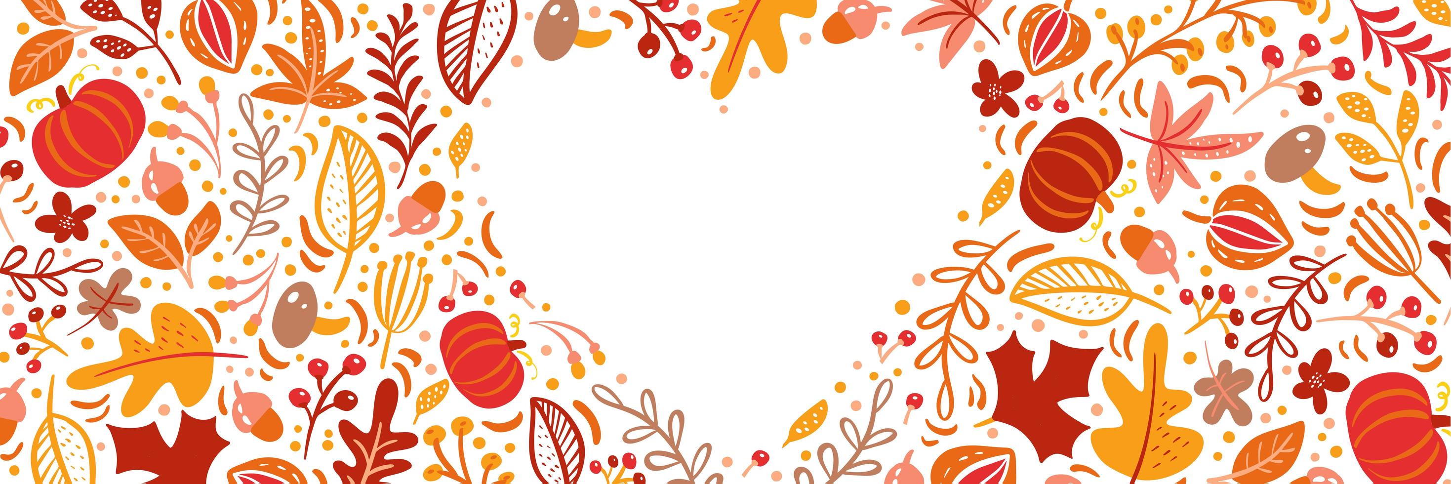 Autumn leaves, fruits, berries and pumpkins border heart frame vector