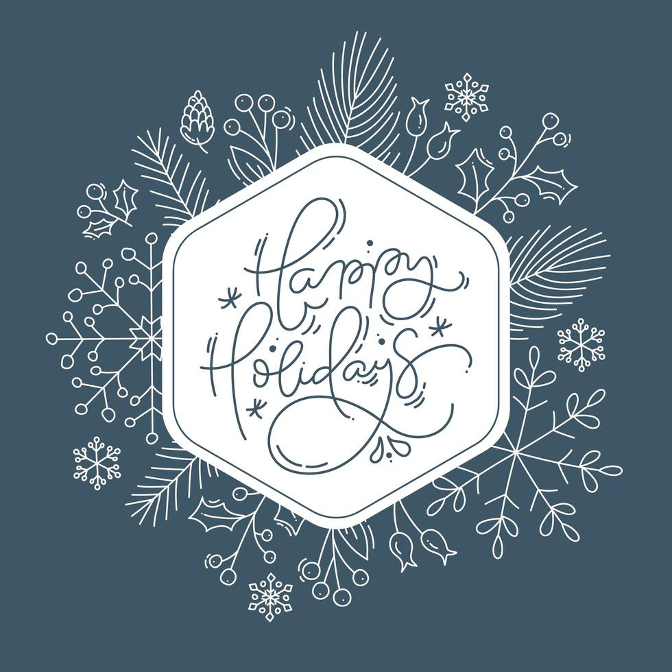 Happy Holidays text frame with line style foliage vector