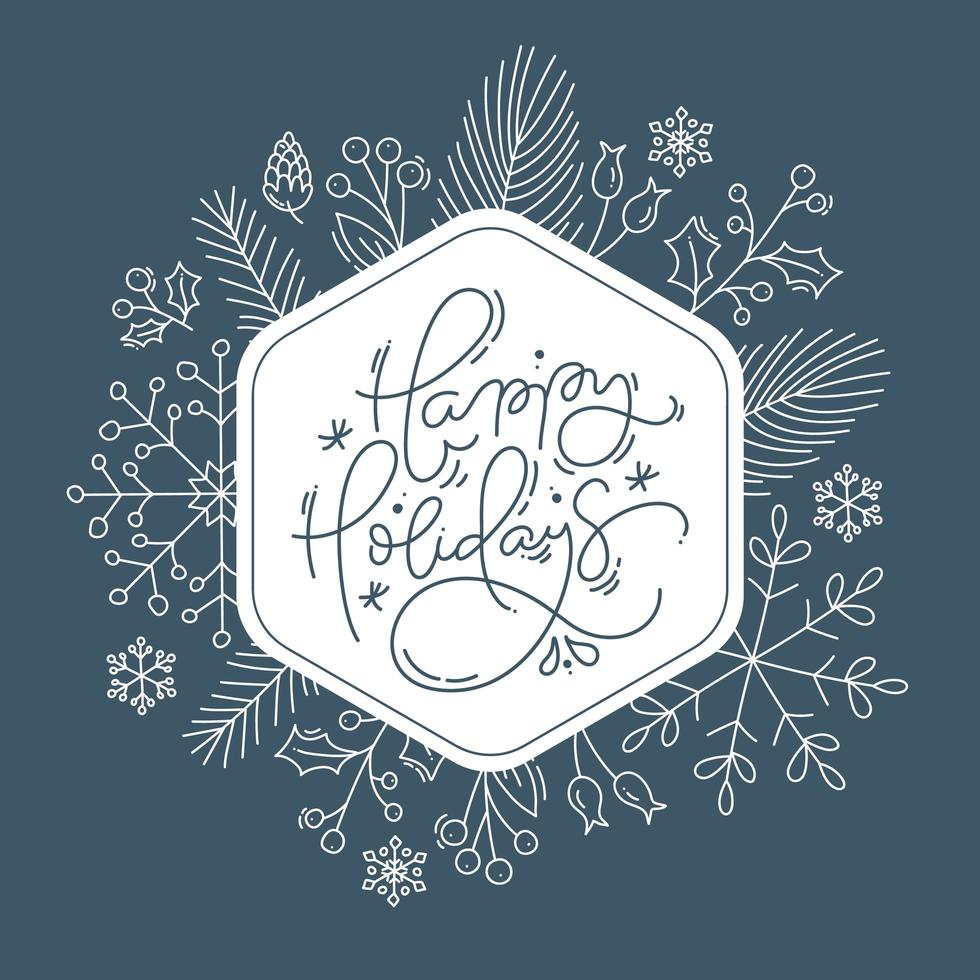 Happy Holidays text frame with line style foliage vector