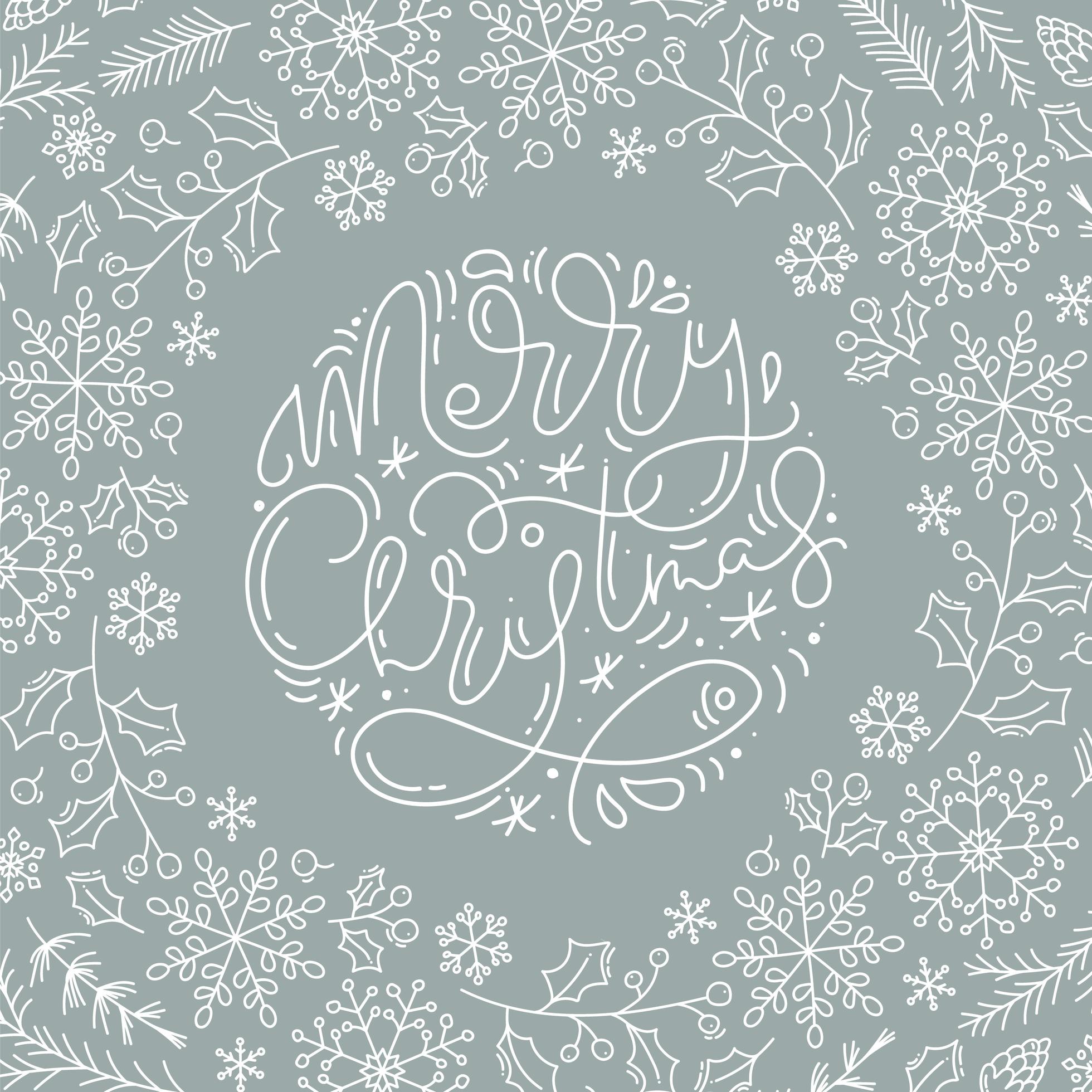 Merry Christmas calligraphy and line style winter elements vector