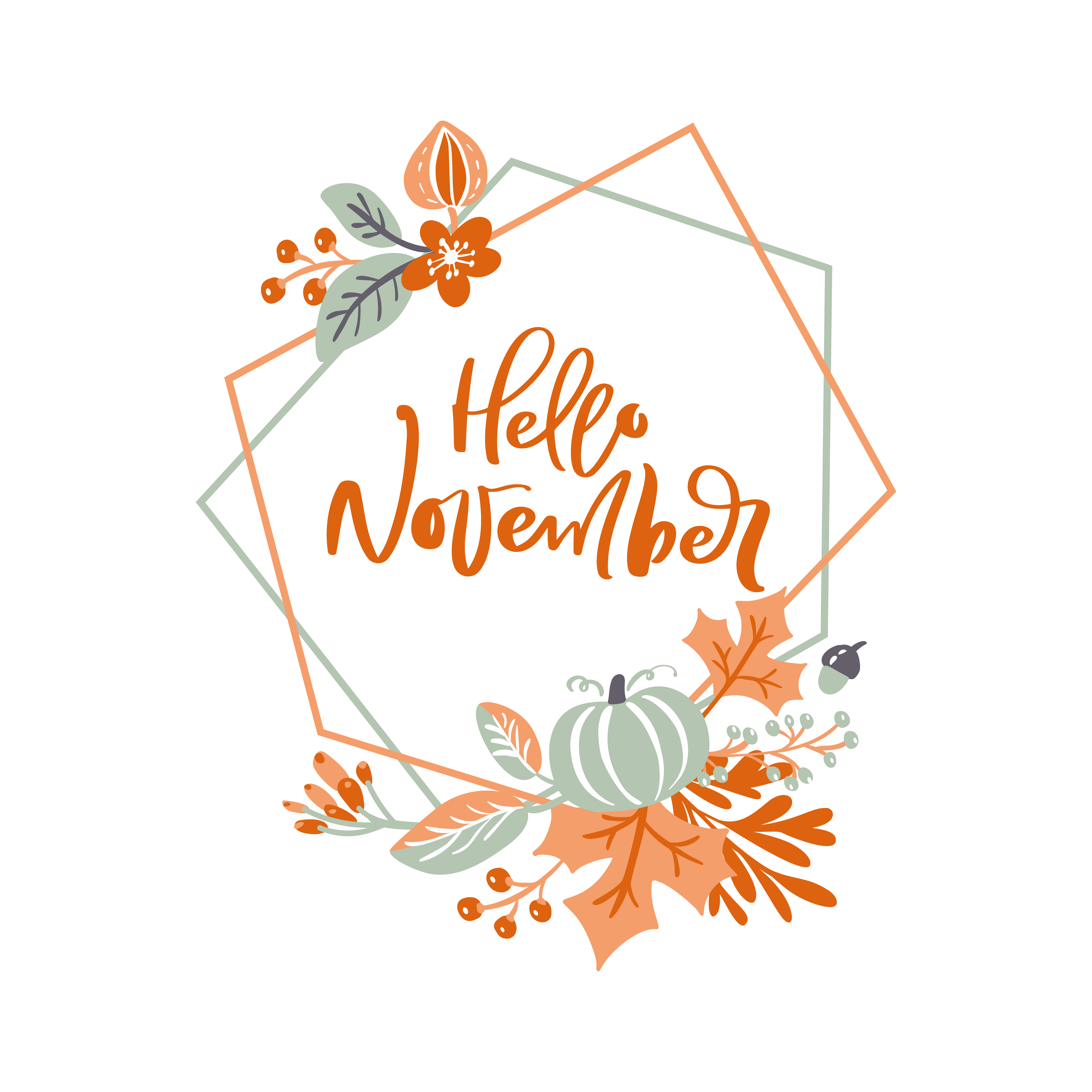 Hello November geometric frame with autumn foliage 1420800 Vector Art