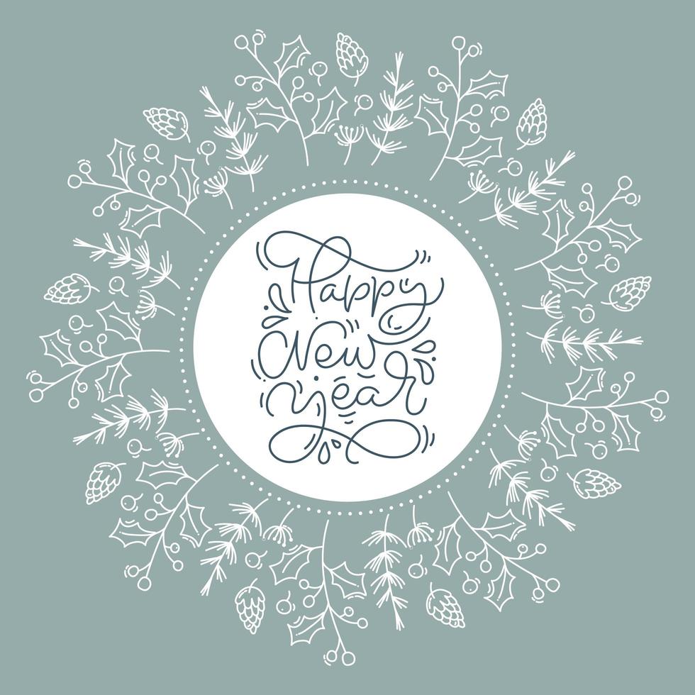 Floral wreath containing circle frame with Happy New Year text vector