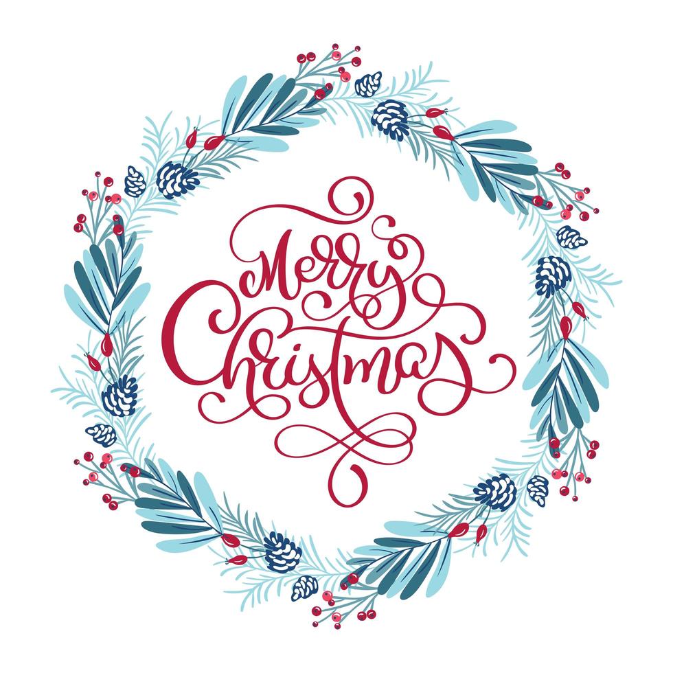 Blue and red winter wreath with Christmas phrase vector