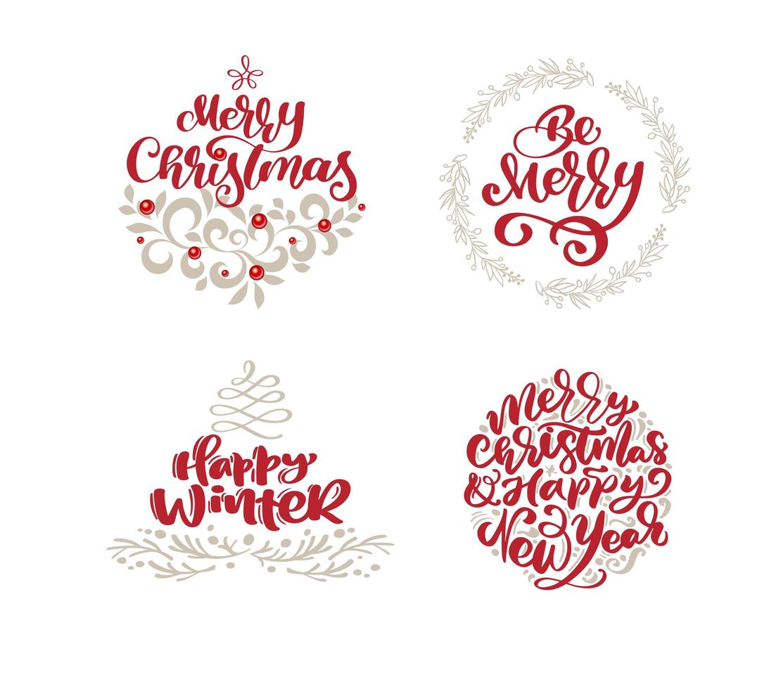 Hand drawn Christmas elements and trendy holiday text quotes vector