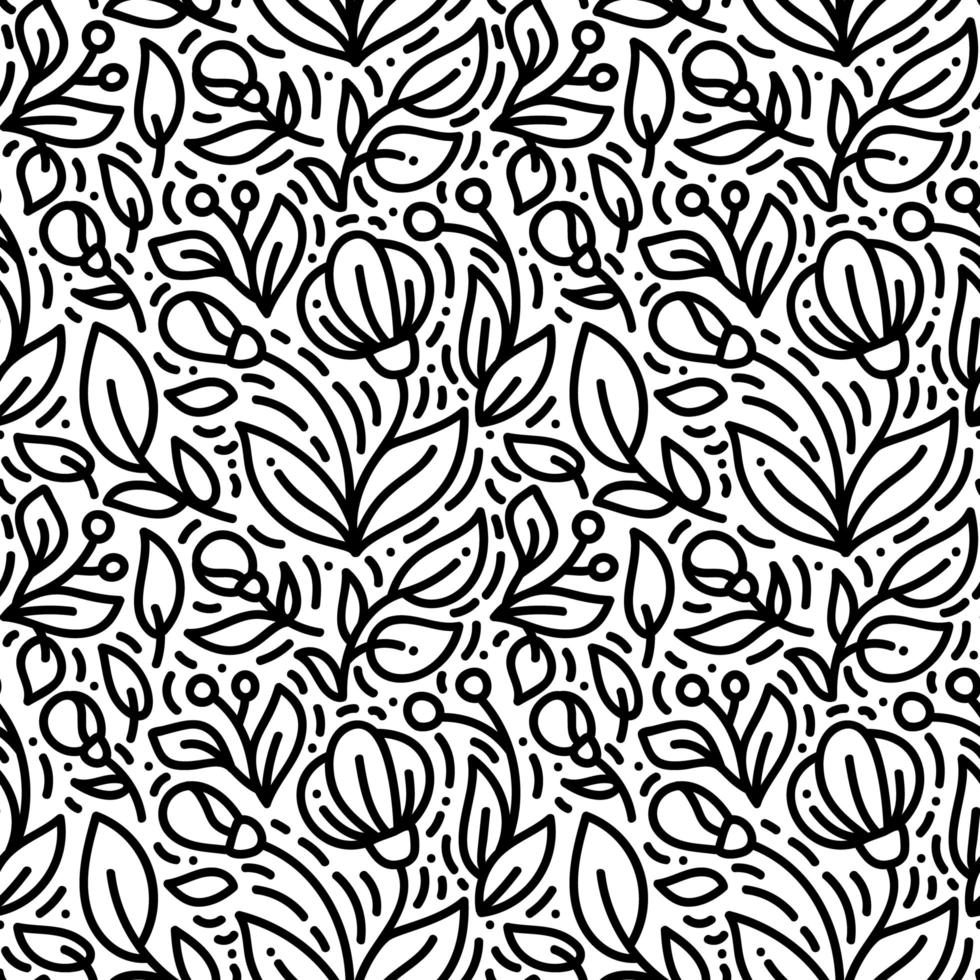 Floral thick monoline seamless pattern vector