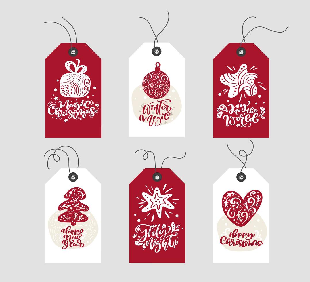 Red and white Christmas gift tags with calligraphy vector