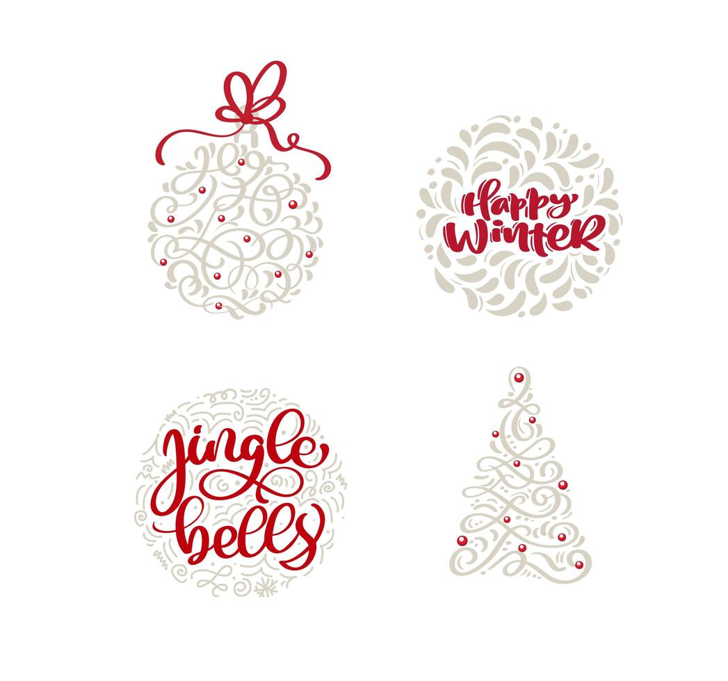 Hand drawn Christmas elements and trendy holiday text quotes vector