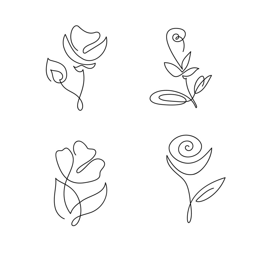 Set of continuous line flowers vector