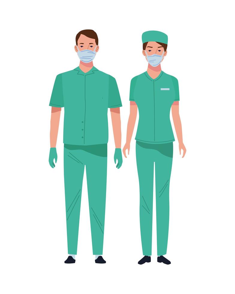 Surgeons wearing medical masks vector