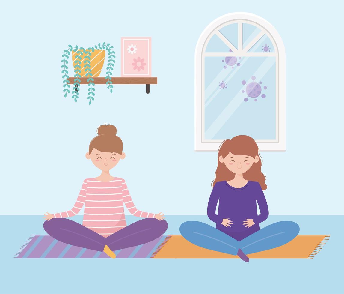 Pregnant women sitting on the floor vector