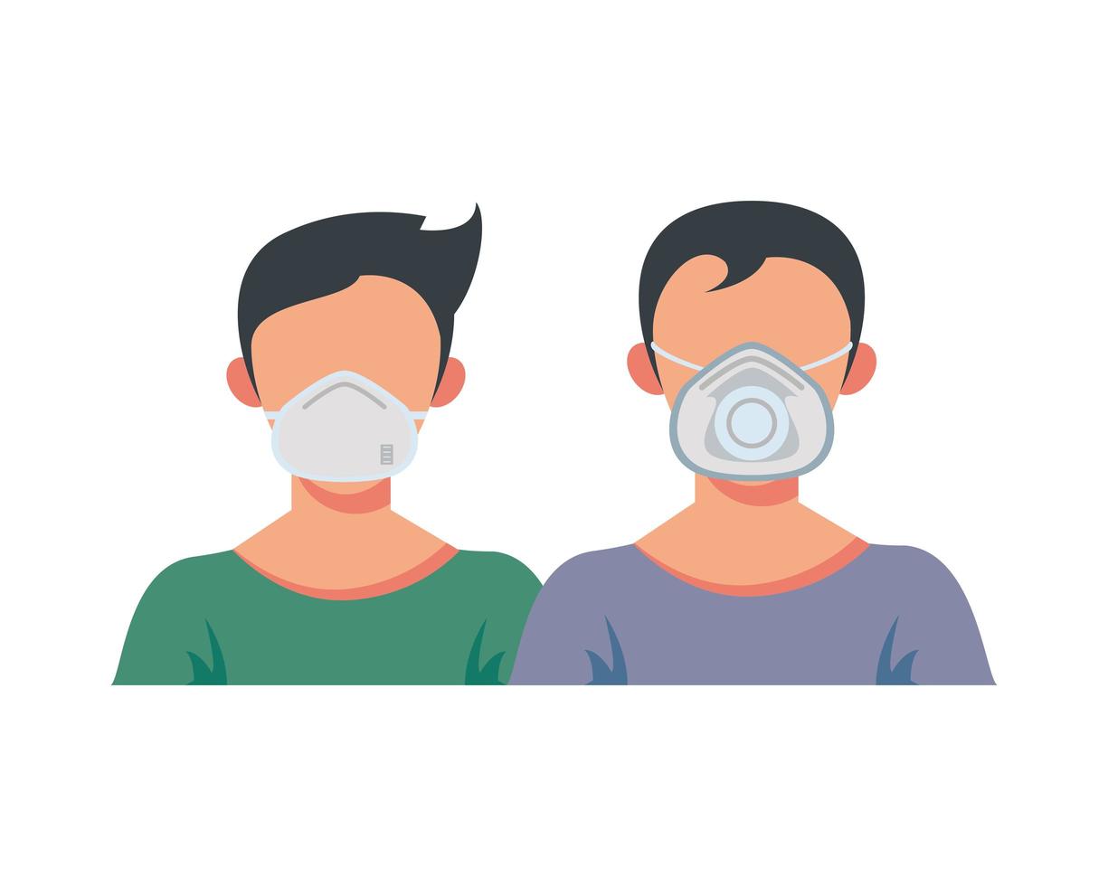 Young men wearing medical masks vector