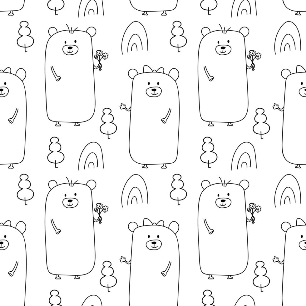 Seamless line style bears forest pattern vector