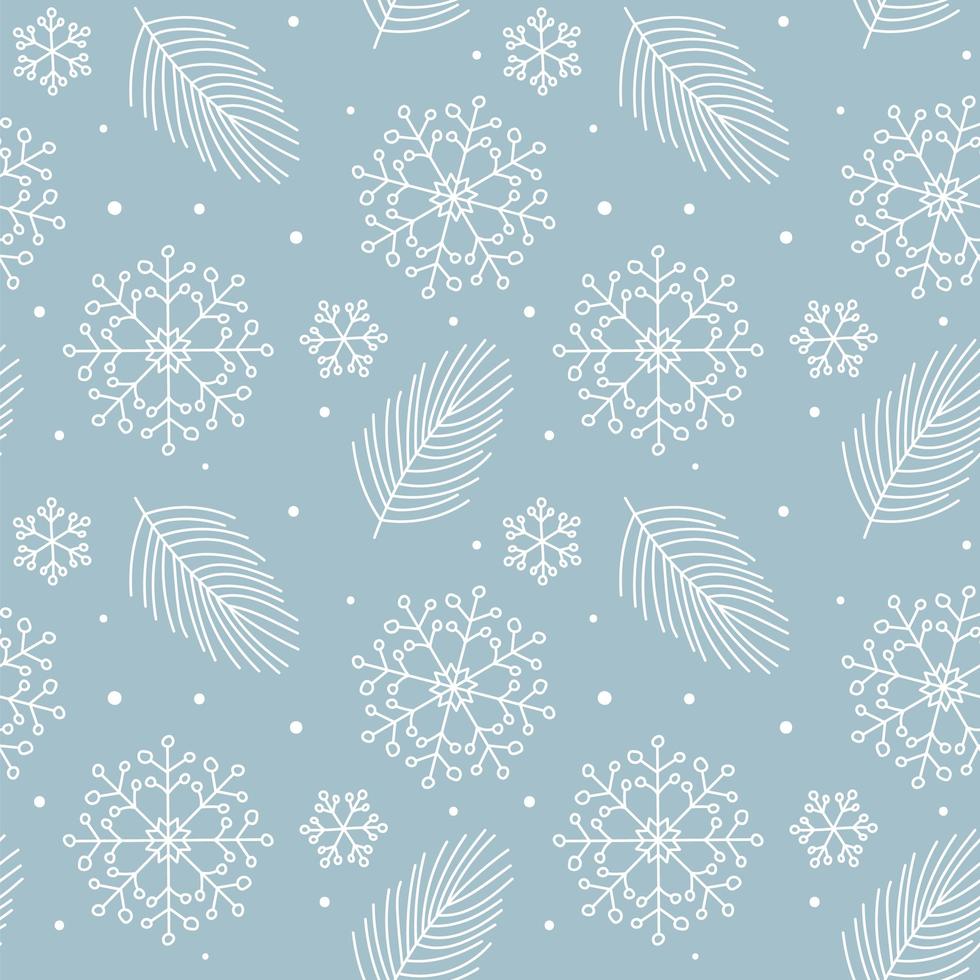 Christmas leaves, snowflakes monoline seamless pattern vector