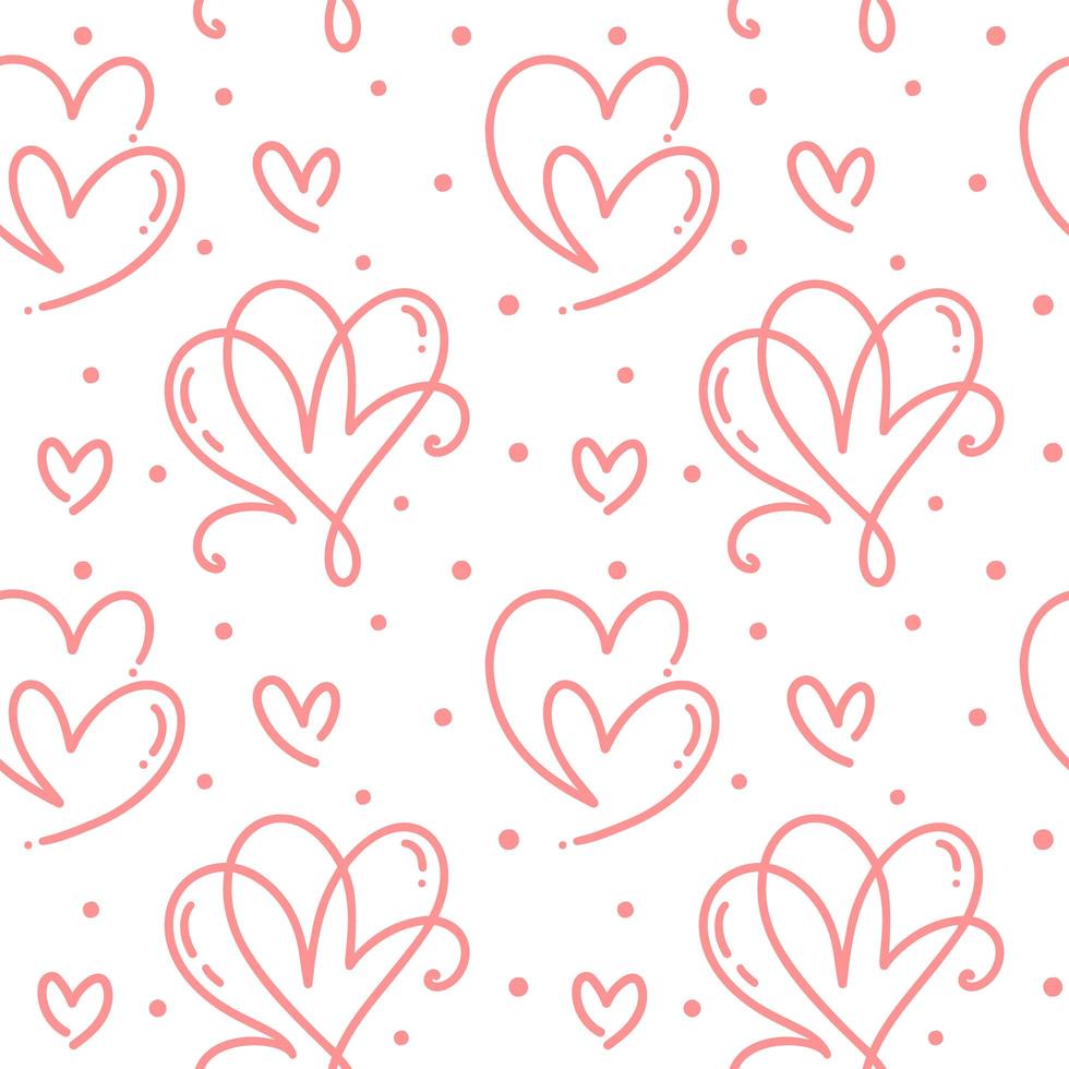Cute monoline hearts seamless pattern vector