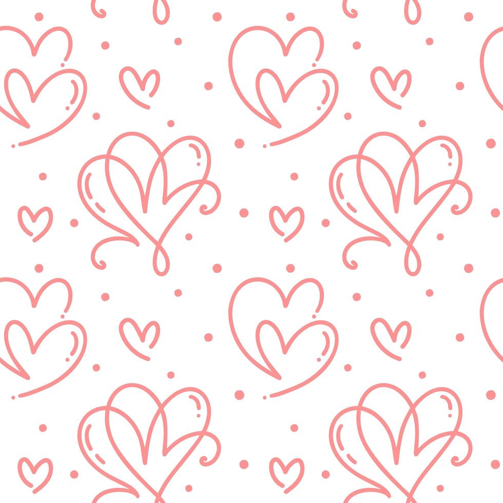 Cute monoline hearts seamless pattern vector