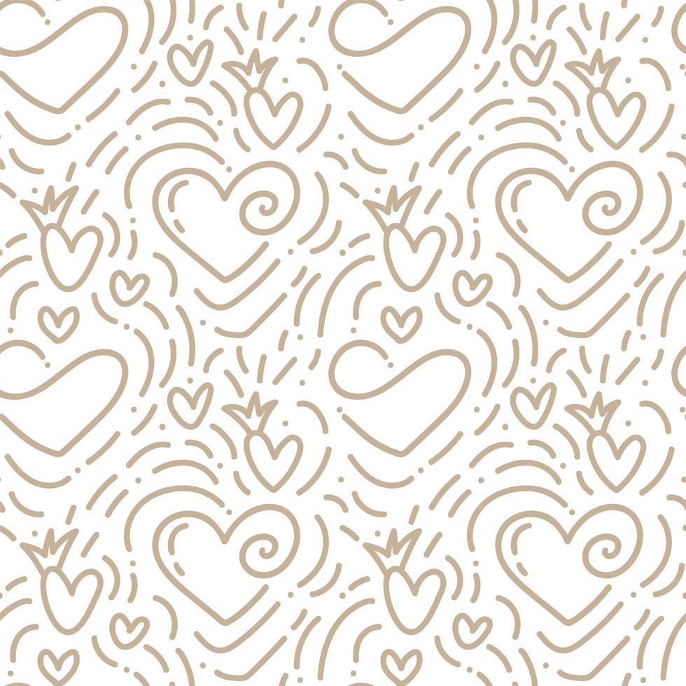 dibujado a mano monoline taza de san valentín, corazón y patrón de amor vector