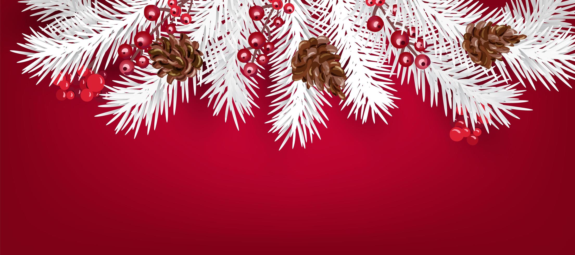White Christmas tree branches and berries with copy space vector