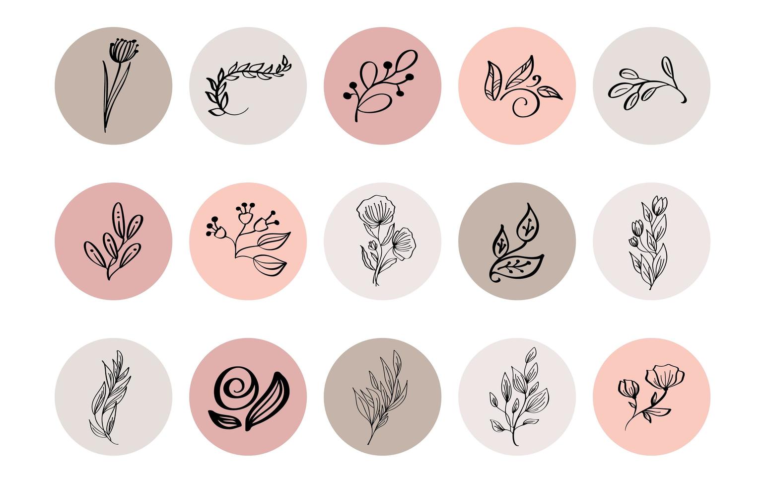 Pastel highlight botanical herb icon collection vector