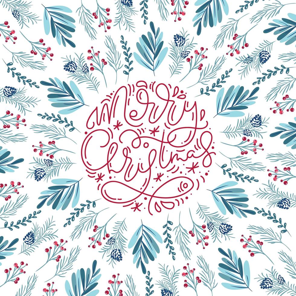 Merry Christmas monoline calligraphy and floral elements vector