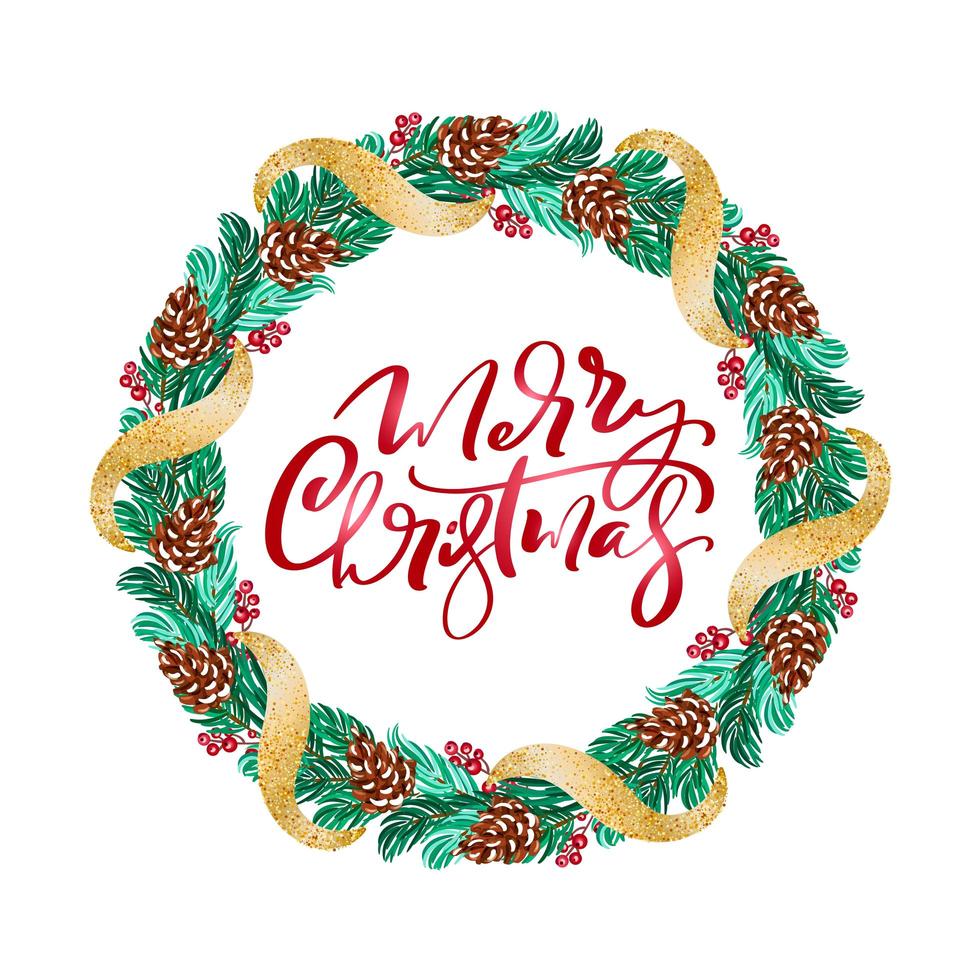 Christmas wreath with red berries on evergreen branches vector