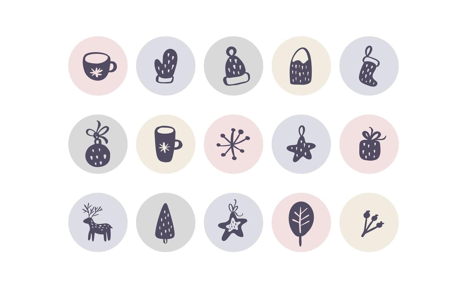 Pastel highlight Christmas element icon collection vector