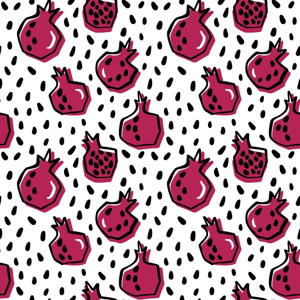 Hand drawn fresh pomegranate seamless pattern vector