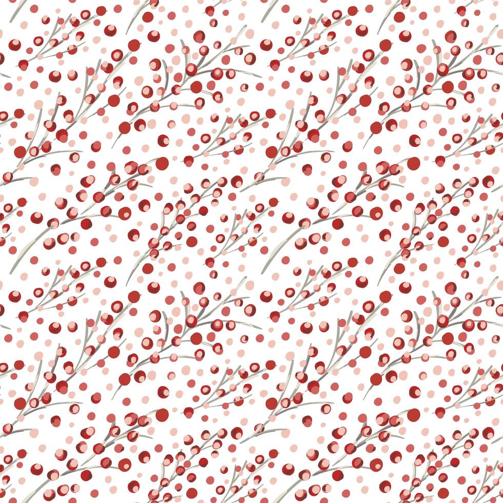 Watercolor style Christmas branches with red berries pattern vector